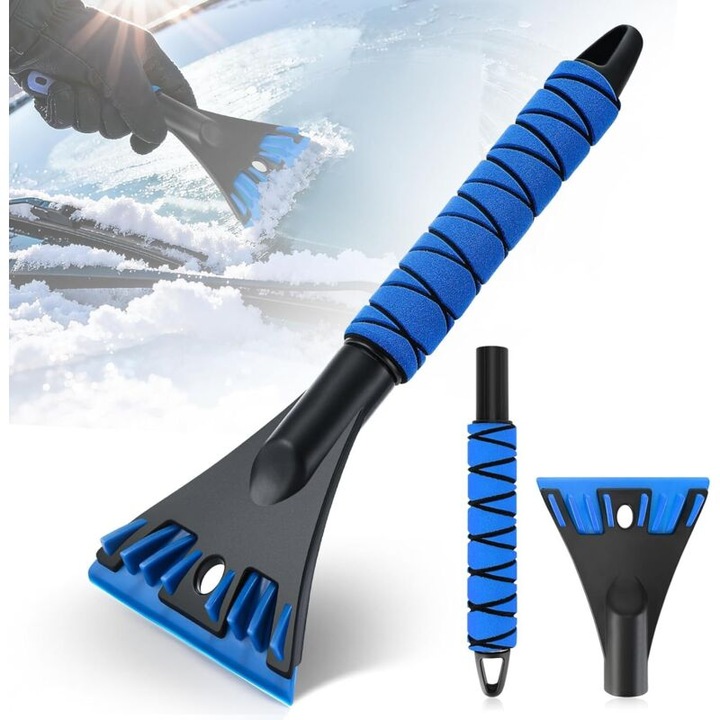 Racleta pentru gheata si zapada 2 in 1 260818BM145, maner ergonomic din spuma demontabil, compact 32 x 11 cm, albastru/negru