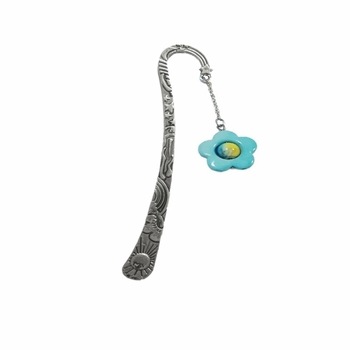 Semn de carte AA cu lantisor si floare albastra Semn de carte AA cu lantisor si floare albastra
