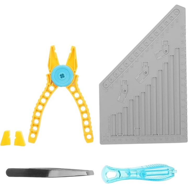 Set unelte pentru blocuri de constructii 260818BM3362, separator/extractor de caramizi, penseta metalica, rigla sablon din plastic, multicolor