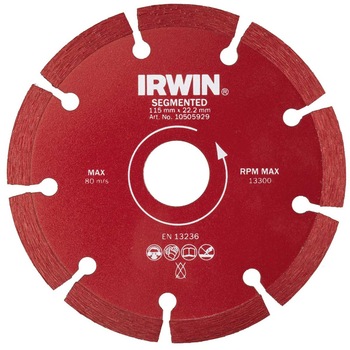 Disc segmentat pentru taiere agresiva in materiale de constructii 230 mm - 22,2, brand IRWIN Disc segmentat pentru taiere agresiva in materiale de constructii 230 mm - 22,2, brand IRWIN