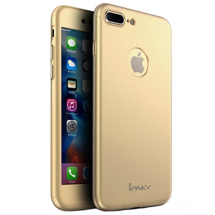 Husa iPaky 360 + folie sticla pentru iPhone 8 Plus, Gold