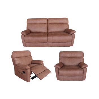 Set Dennis, Chestnut, canapea 3 locuri cu 2 reclinere manuale si 2 fotolii cu recliner manual, Poliester Set Dennis, Chestnut, canapea 3 locuri cu 2 reclinere manuale si 2 fotolii cu recliner manual, Poliester