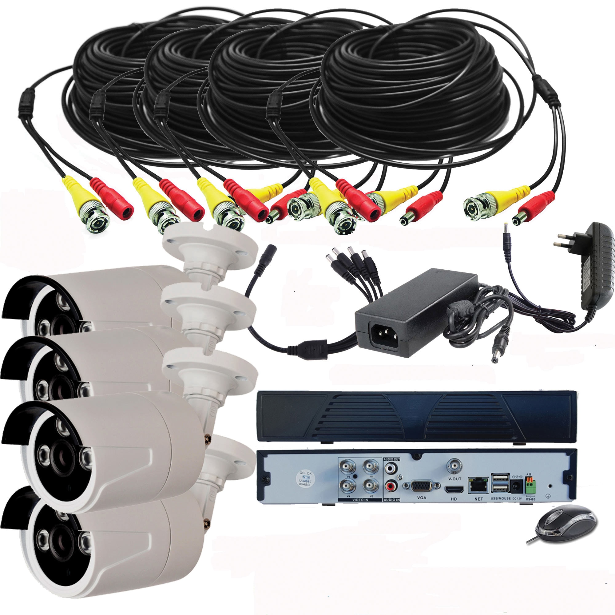 Kit Supraveghere DVR+4 camere de interior/ exterior AHD LA 1 Mpixel, vizibilitate la 15-20 metri pe timp de noapte
