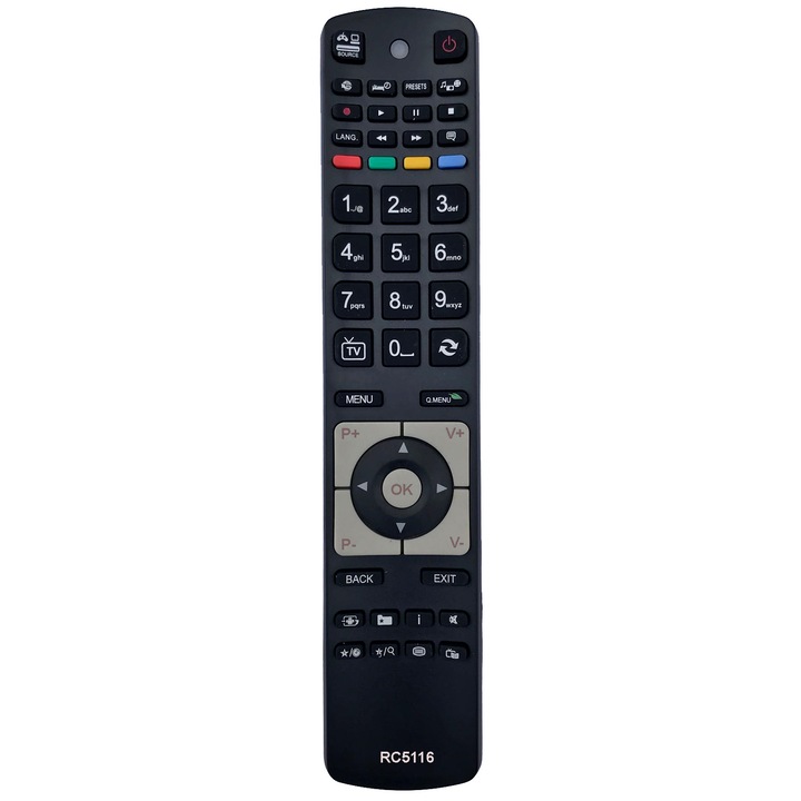 Telecomanda pentru LCD/LED AKAI, TELEFUNKEN, FINLUX RC5116, neagra cu functiile telecomenzii originale