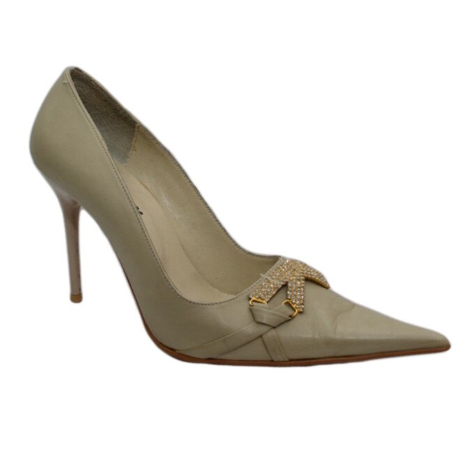 Pantofi cu toc, piele naturala, fundita chic, D&J Exclusive, Bej, 38