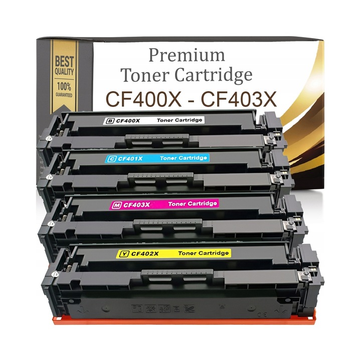 4 db kompatibilis Premium Toner & Ink CF400X–CF403X toner készlet, XL chippel, kapacitás: fekete 2800 oldal/színes 2300 oldal, CMYK, kód 9JHCUJO2YC266C