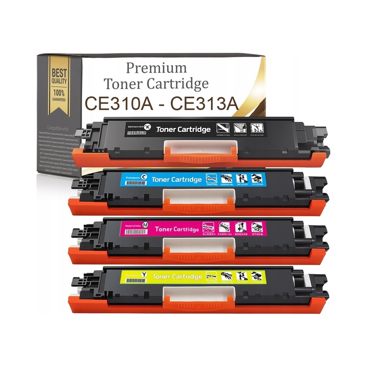 Prémium Toner & Ink CE310A–CE313A XL tonerpatron készlet chippel, 4 db, fekete/cián/magenta/sárga