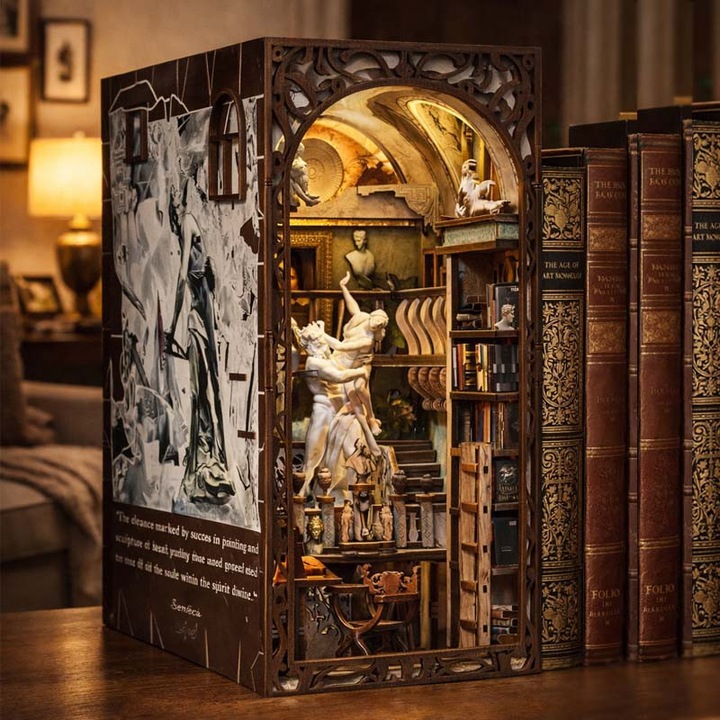 Diorama Book Nook Habarri MD05 'Съкровищата на слънчева Италия', DIY комплект от лазерно изрязано дърво, LED осветление, четиристранно затворен модел, мащаб 1:24, кафяв, 11 x 18 x 23 см