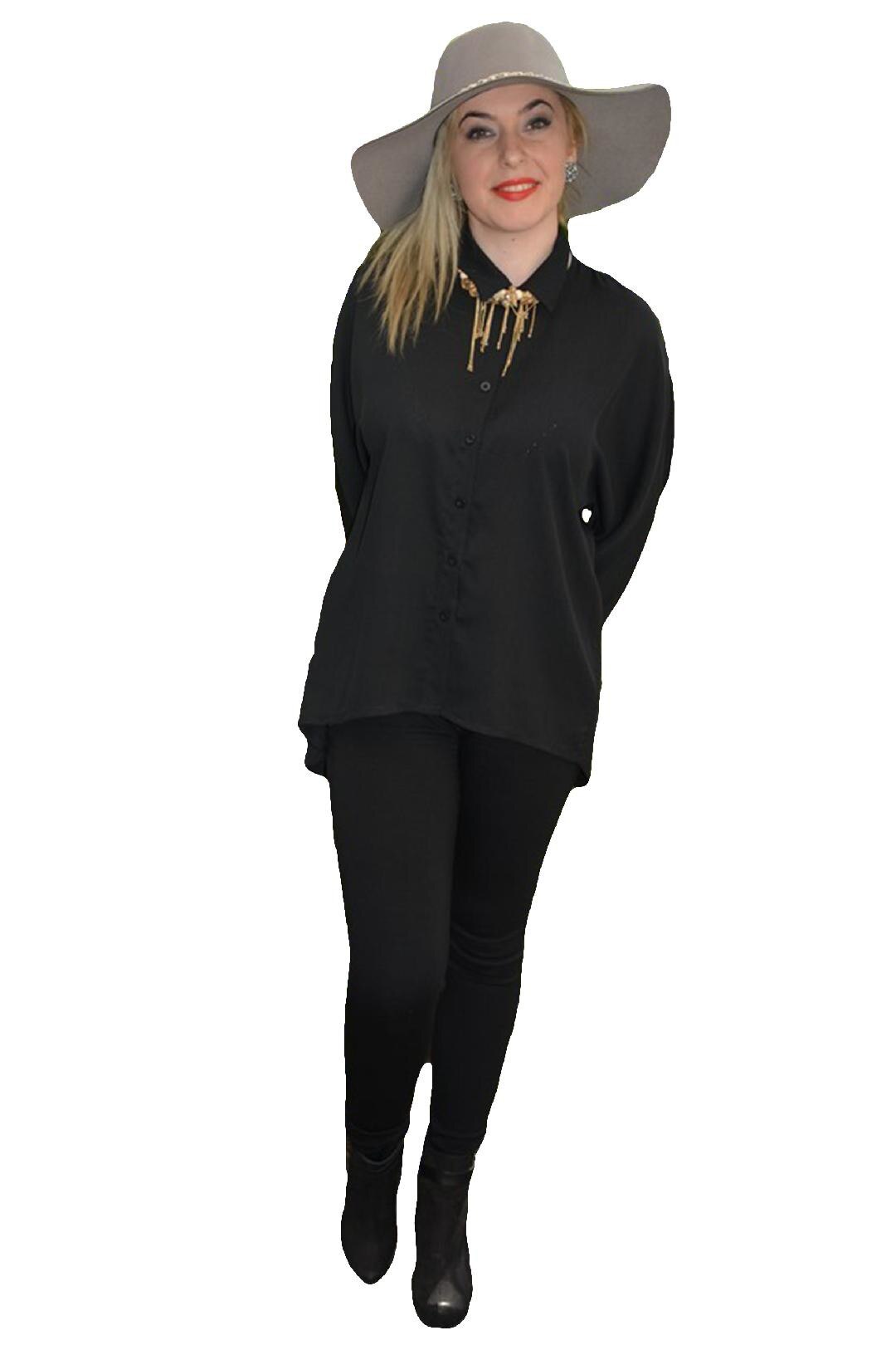 Camasa subtire cu aspect modern, asimetric, D&J Exclusive, Negru