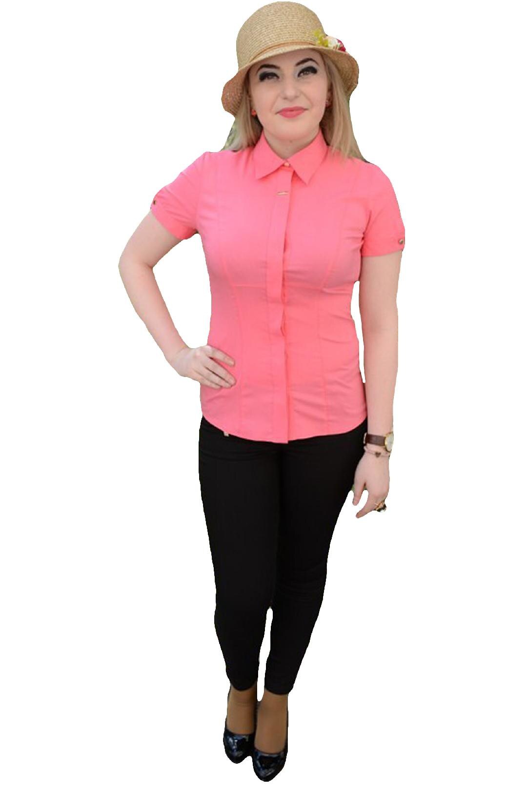 Camasa din material elastic, croi cambrat, D&J Exclusive, Corai