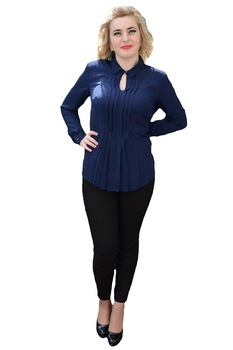 Camasa eleganta cu pliuri aplicate in fata, D&J Exclusive, Albastru marin Camasa eleganta cu pliuri aplicate in fata, D&J Exclusive, Albastru marin