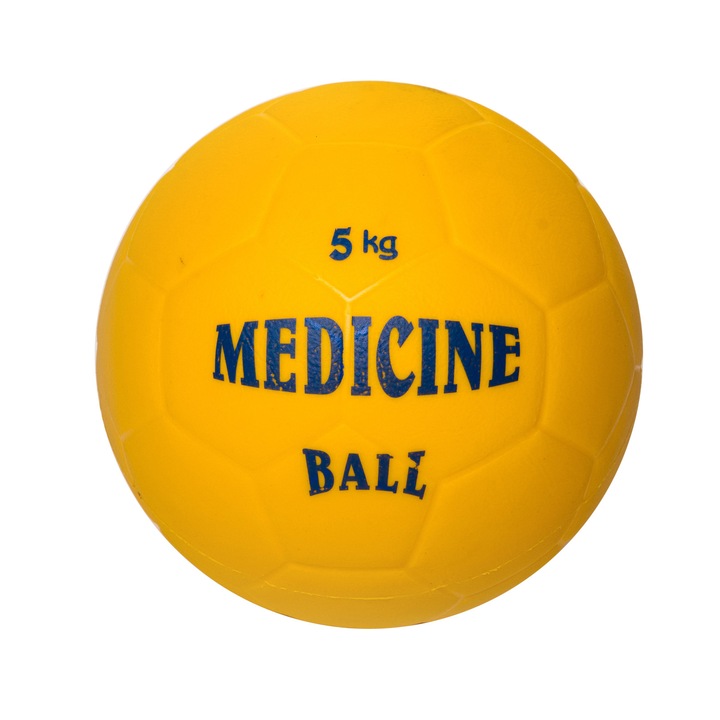 Minge medicinala 5 kg, din cauciuc-colagen, umplutura lichid, pentru interior/exterior, Galben, Plasto Ball