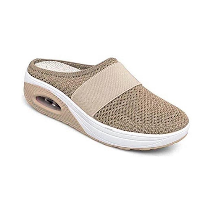 Női slip-on hálós cipő, platform talp légpárnával és boltozattámasszal ellátott talpbetét, bézs