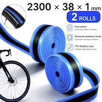 Set 2 Benzi Antipana pentru Bicicleta, Protectii Interioare din TPU Fara Adeziv, Montaj intre Anvelopa si Camera, 2300 x 38 x 1 mm, Ajustabile pentru Roti 12–29 Inch, Albastre