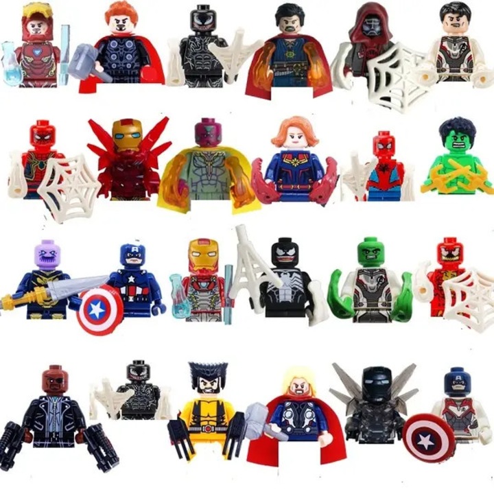 Figurine mini de asamblat Marvel, personaje supereroi (Spider-Man, Iron Man, Thanos etc.), ABS compatibile LEGO, multicolor, set 8–30 buc, ~5 cm