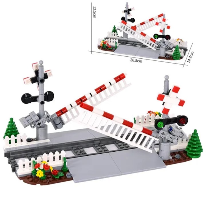 Комплект железопътен прелез, съвместим с Lego CN-k0504-260818-1769, ABS части с подвижни рамена и сигнали, Многоцветен, 34 x 34 x 10 см