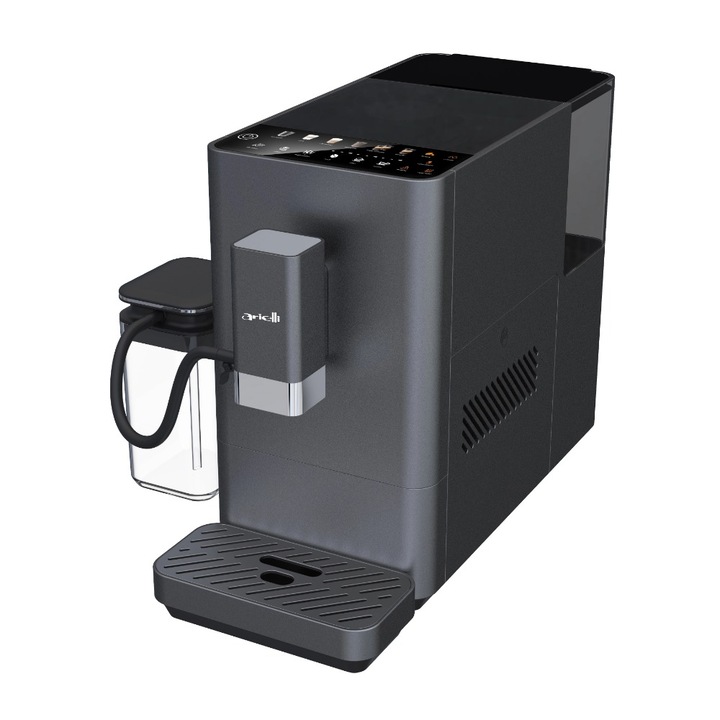 Espressor automat Arielli AAE-1420 LATTE, Carafa lapte integrata, Rasnita metalica, Latte, Cappuccino, 1350 W, 20 bar, 1.5 l, 200 g, Negru