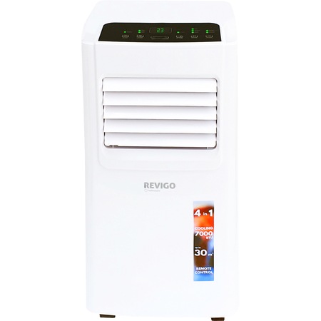 Aparat de aer conditionat mobil 4 in 1, Turbionaire Revigo, 7000 BTU, Telecomanda, Display, Clasa A, Eco, Filtru lavabil, Memorie, Dezumidificare, Timer
