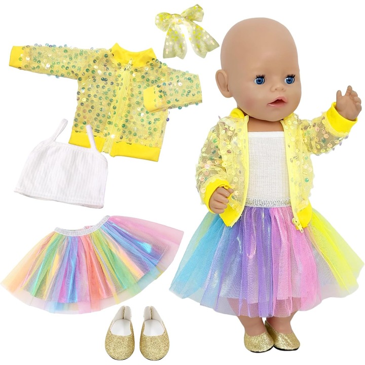 Set 5 Haine Papusi Galbene 36-43 cm - Accesorii Papusi Bebelus
