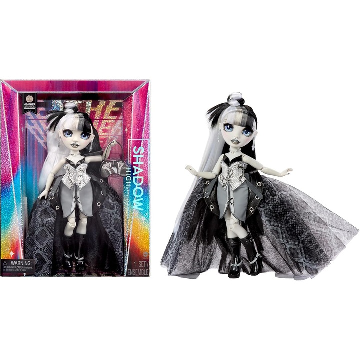 Papusa Rainbow High Shadow High Heather Grayson, Par Alb-Negru, 28cm