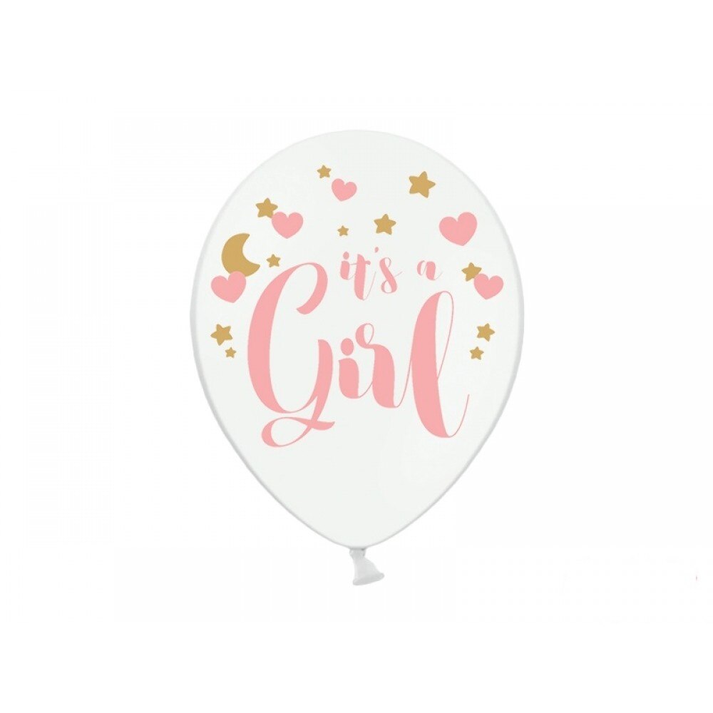 Baloane latex, 30cm, inscriptionate It's a Girl, Alb, 5buc