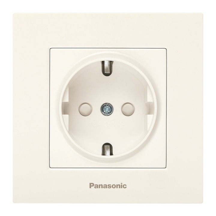 Единичен контакт Panasonic Karre Plus, с детска защита, 16A, Крем