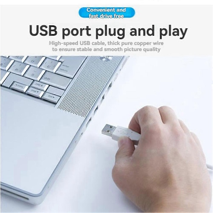 Уеб камера USB E38-A124-E03496-CJ, 1080P Full HD, 30 кадъра в секунда, 90° ъгъл, вграден микрофон, нощно виждане, бяла