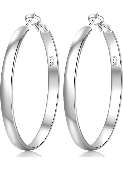 S925 ezüst karika fülbevaló, 5mm széles, 40-70mm, hipoallergén, nőknek