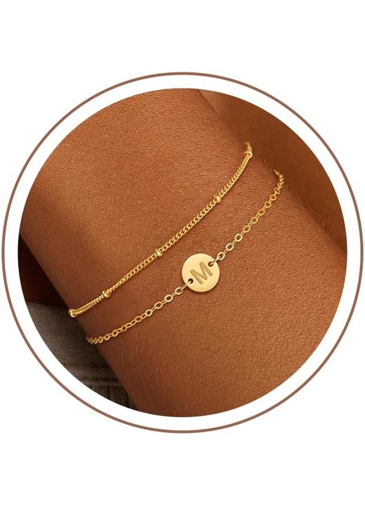 Bratara dame aur/argint 18K placat, personalizata cu litere, reglabila, 15.24x5.08cm