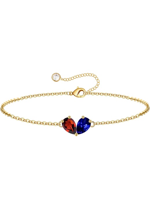 Bratara Turandoss, 2 Pietre de Nastere, Aur 14K Placat, Hipoalergenic, Lant ajustabil 15+6cm