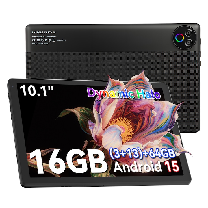 Таблет Android 15 Wqplo KB1001, 10.1" HD екран, разширена RAM памет 24GB, ROM памет 64GB, разширяема до 1TB, сертифициран Widevine L1, WiFi 6 и Bluetooth 5.4, 6000mAh, два стерео високоговорителя