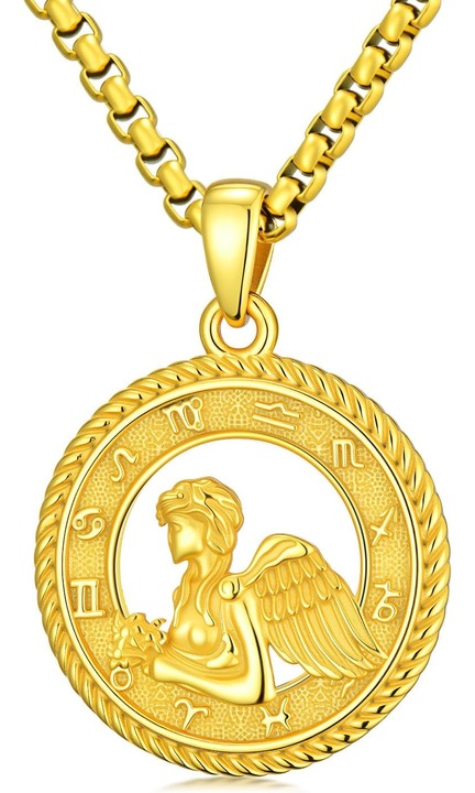 Colier Fecioara Argint 925 Aurit, 22x22mm, Lant Inox 55cm, Bijuterie Astrologie
