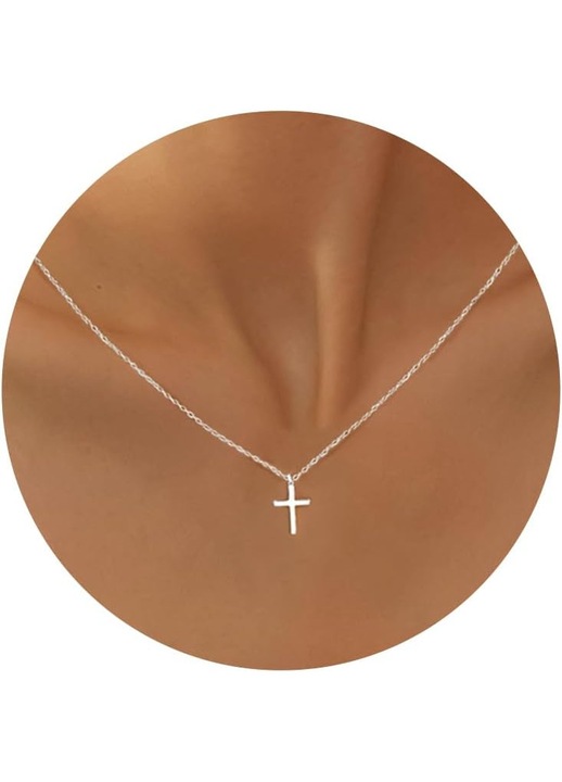 Colier cruce cu placaj aur 18K, design clasic, impermeabil, lungime ajustabilă 38x5cm, nuanță aurie