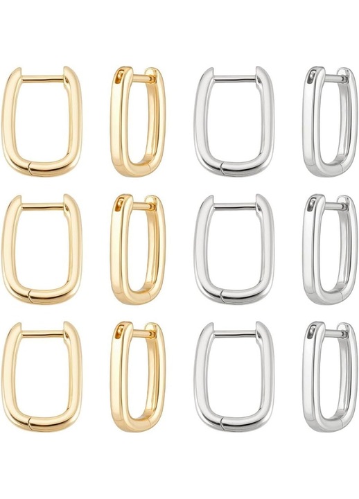 Set 10 Perechi Cercei Huggie Ovali Aur 18K și Argintii, 15.5mm