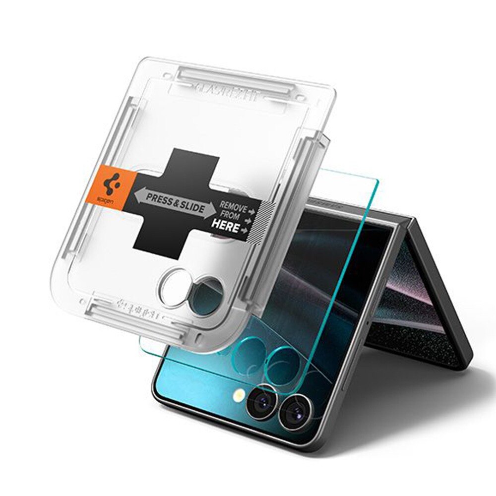 Folie Sticla pentru Samsung Galaxy Z Flip 8 Spigen Glas.tR EZ-FIT HD, Kit de instalare usoara si rapida cu dispozitiv de potrivire automata, Protectie Profesionala, Ultra Rezistenta, Transparenta