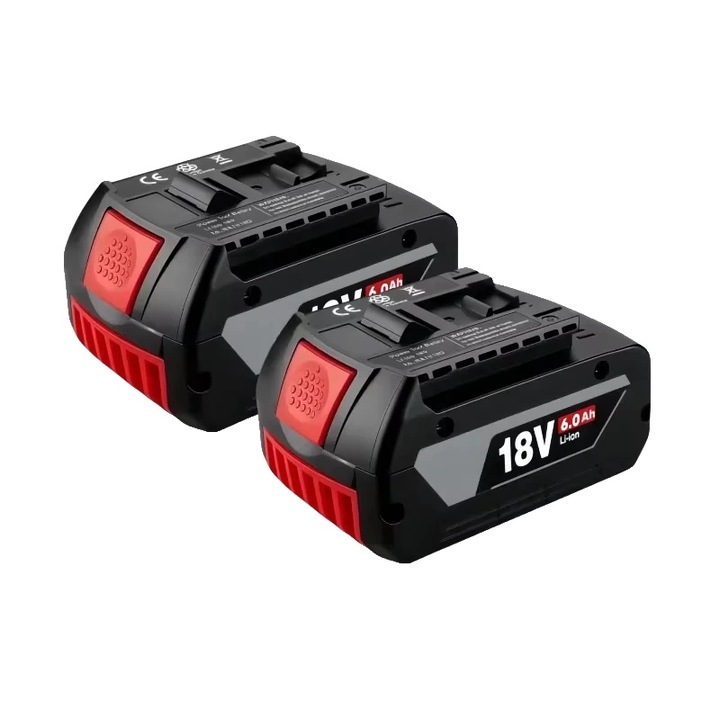Set 2 acumulatori reincarcabili 18V Li-ion 6.0Ah (8785366175785) cu 1 incarcator, negru/rosu