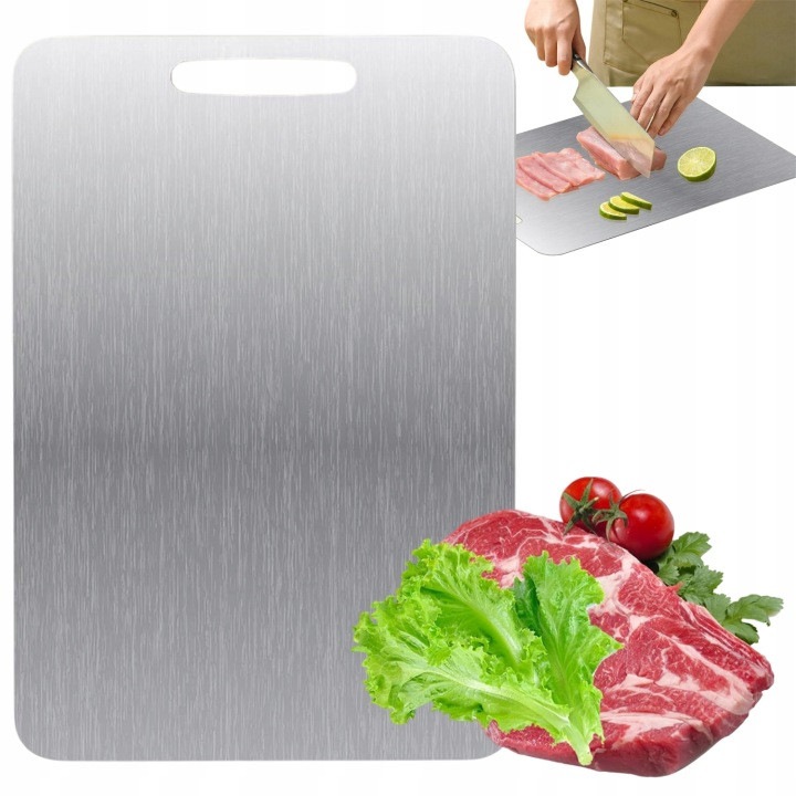 Tocator din otel inoxidabil 31CJ-K0274-260814-5760, dublu-fata pentru carne si legume, argintiu, 36 x 25 cm