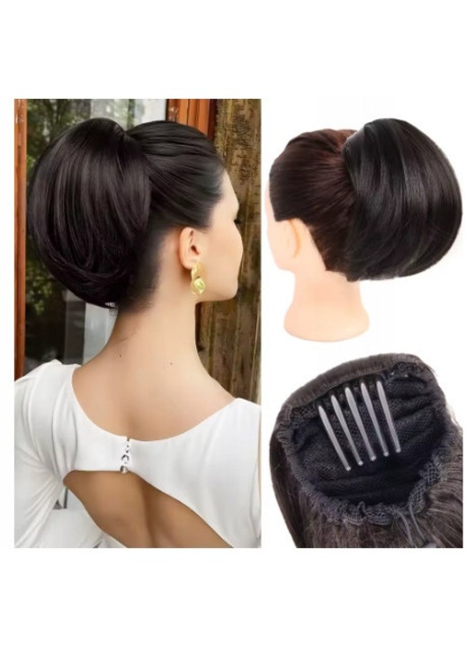 Chignon par sintetic cu agrafa tip pieptene pentru coada, scurt, negru