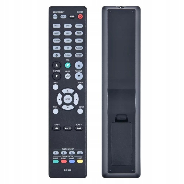 Telecomanda de inlocuire pentru receiver Denon RC-1228, 31CJ-K0274-260814-5796, compatibila cu modele AVR-X/AVR-S (ex. AVR-X1400H, AVR-S730H), alimentare 2 x AAA, negru