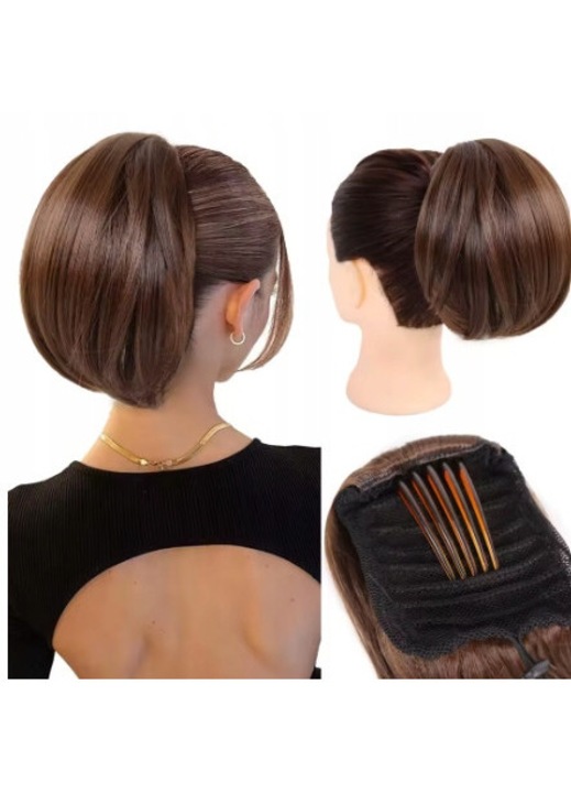 Extensie coada de cal din par sintetic cu clips si pieptene Q74-8, maro deschis, marime universala