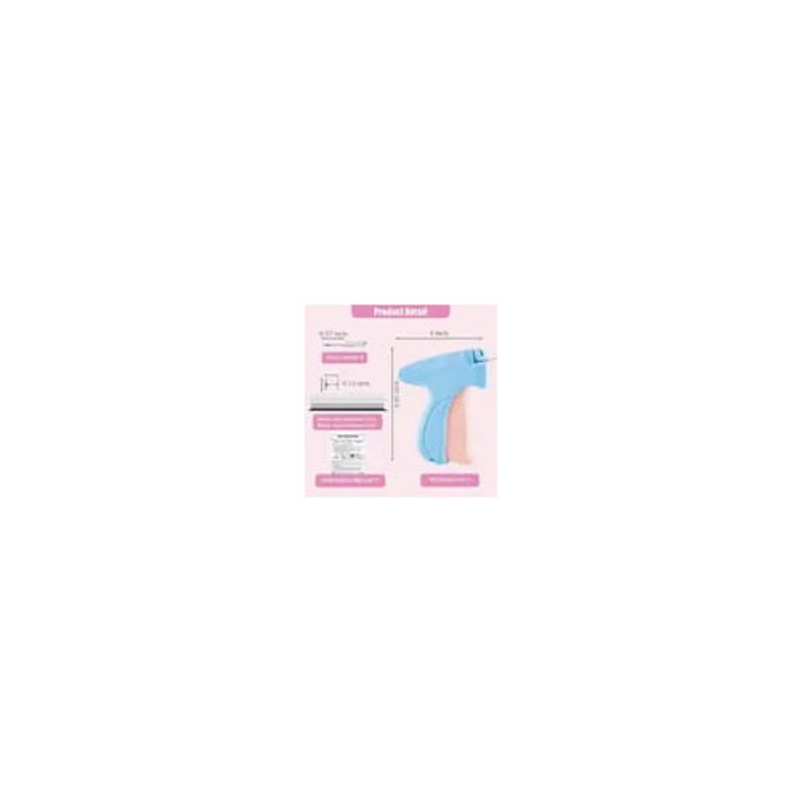 Masina de cusut manuala mini portabila K0544-260818-1801-FDC-6, compacta 125 g (12,5×12,1 cm), 5 ace inox si 1.000 capse autocolante, albastru/roz, pentru reparatii rapide pe denim/bumbac/poliester (≤4 mm)