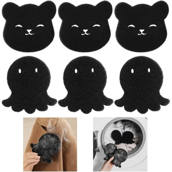 Set 6 discuri pentru indepartat parul de animale si scame in masina de spalat, reutilizabile, negru