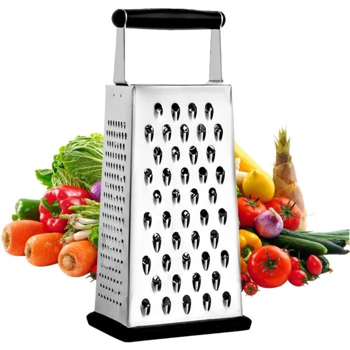 Razatoare de bucatarie cu 4 fete din otel inoxidabil, baza antiderapanta, maner lat, pentru legume si fructe, cidiscount-xwx-260818-655