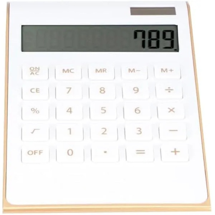 Настолен калкулатор K0569-260818-1328-AMC, 10 цифри, голям LCD екран, двойно захранване соларно/батерия, големи ергономични бутони, бял, 11.4 x 19.1 x 3.8 см
