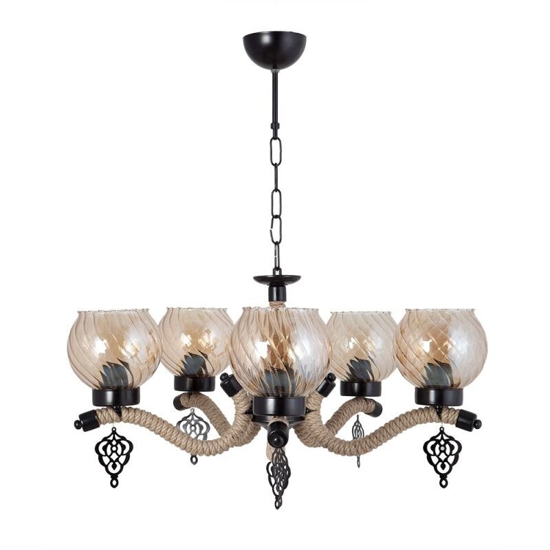 Lustra, Lumexx, Oskar 5 brate Sfoara Abajur din sticla culoarea mierii , 5XE27 Max 60 W