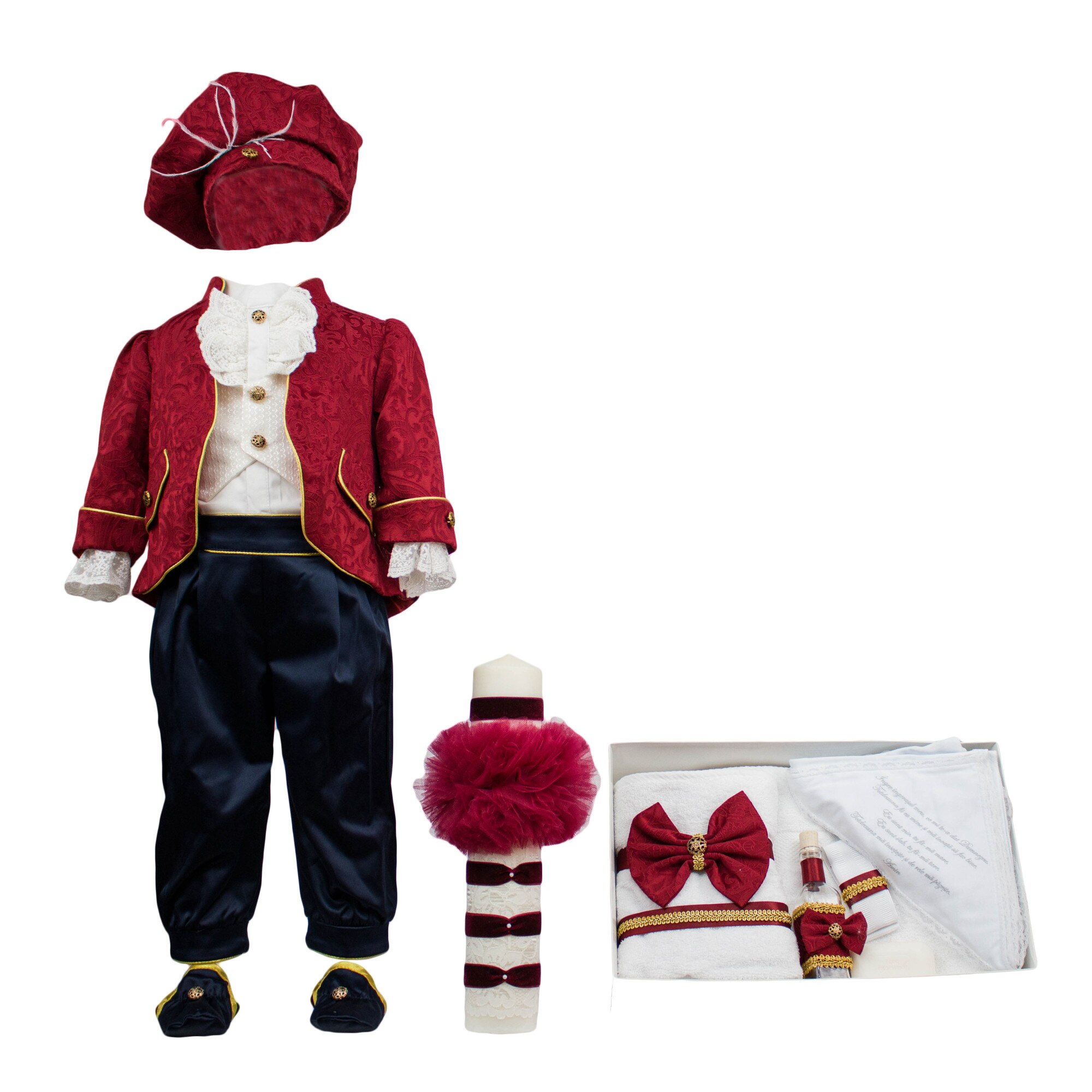 Set botez Regal, trei piese bordeaux, varsta 3-6 luni