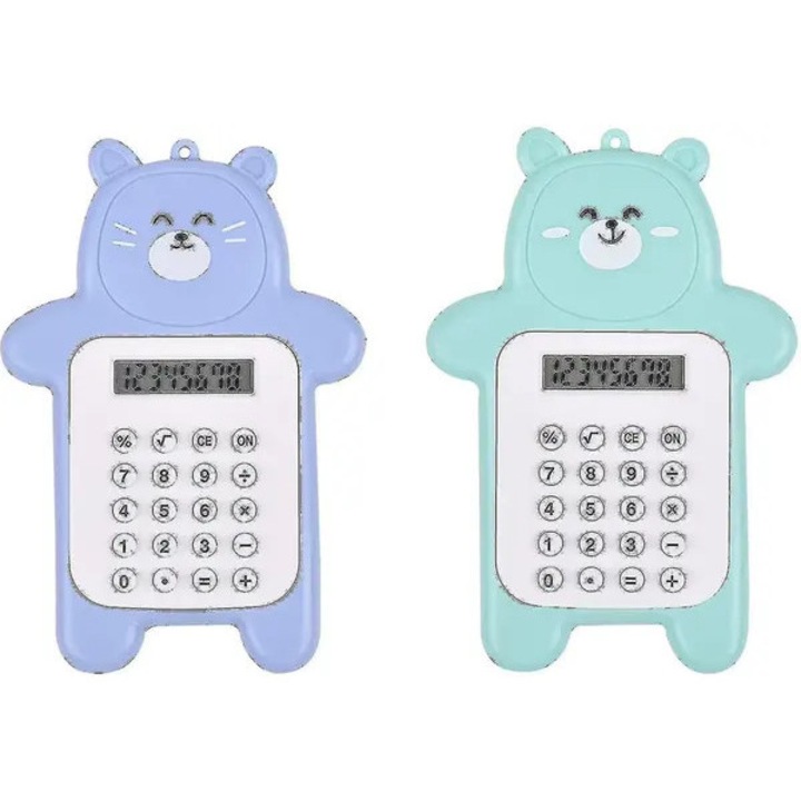 Комплект от 2 джобни калкулатора ISINI-CJ-K0497-260817-1014, дизайн мече, 8 цифри, лилав/мента, 6,5 x 9,5 cm