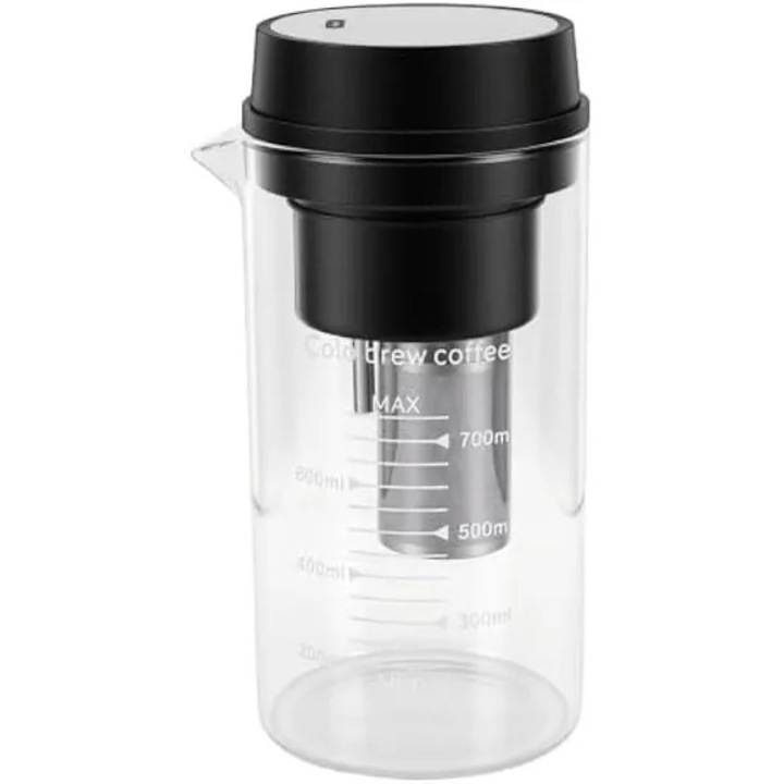 Aparat pentru cold brew K0569-260818-2053-AMC, reincarcabil 3000mAh cu pompa de extractie si filtru fin, carafa din sticla, negru/transparent, 700 ml