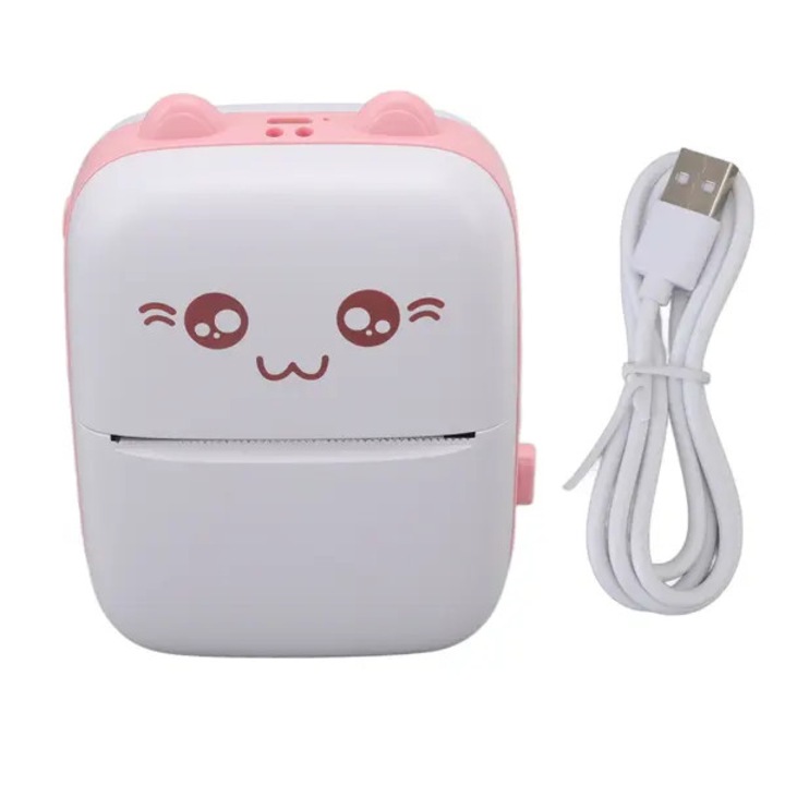 ISINI-CJ-K0497-260818-1638 hordozható hőnyomtató, 200 dpi, Bluetooth BLE 4.0, 1000 mAh akkumulátor, 57x30 mm papír, USB Micro, rózsaszín/fehér