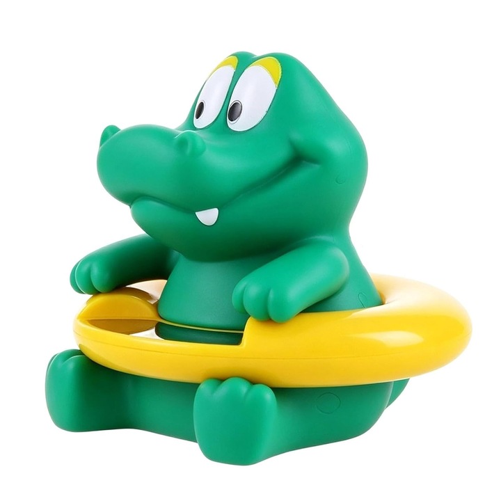 MI-08182232 úszó bébi fürdőhőmérő, krokodil alakú, ABS, hőmérséklet kijelző, zöld/sárga